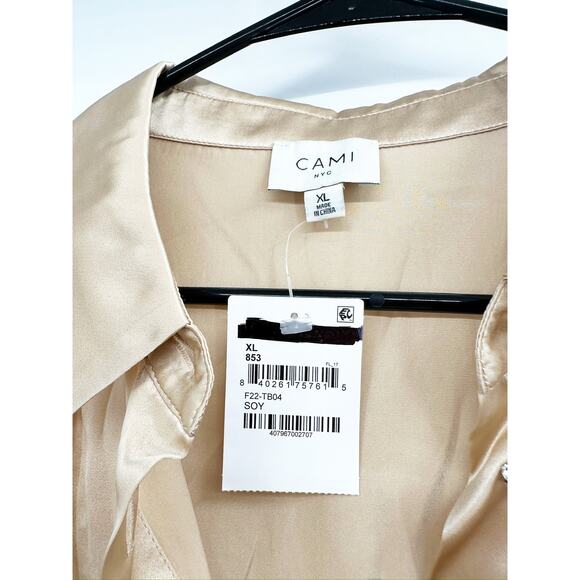CAMI NYC Belkis Silk Charmeuse Shirt Bodysuit XL Beige Nude - Picture 7 of 7